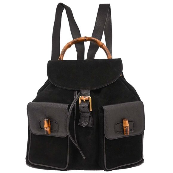 Gucci Black Suede Bamboo Backpack 003･2058･0016 186837 - Picture 1 of 10